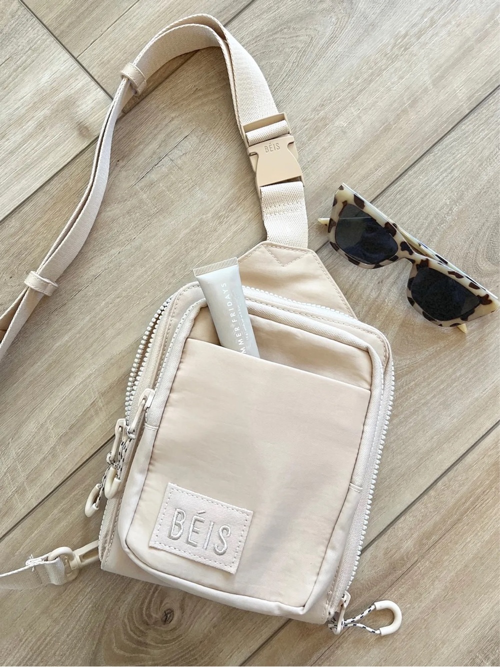 BÉIS The Sport Sling Beige Cream Crossbody Sling Bag